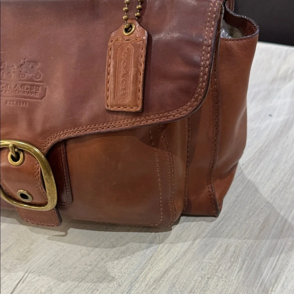 Coach Legacy Bleeker Tattersall Brown Leather Shoulder Bag with Gold Buckle - Picture 3 of 15